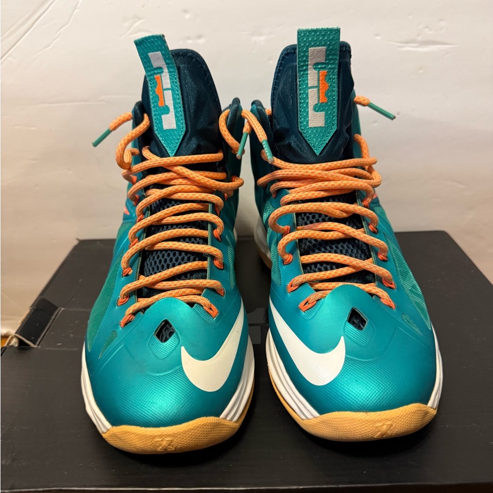 Nike LeBron X Teal and Orange Sneakers
